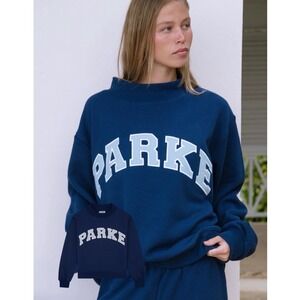 Parke Varsity Sweatshirt Navy Blue Mock Neck Oversized Pullover XXL